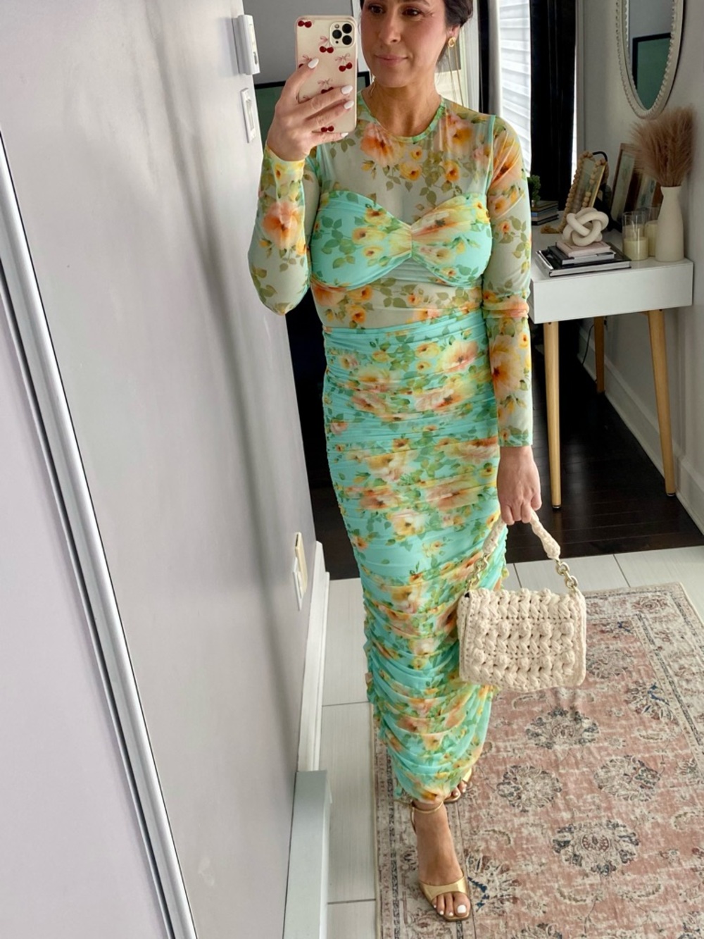 Vici Mint Green Floral Long-Sleeve Twist Maxi Dress